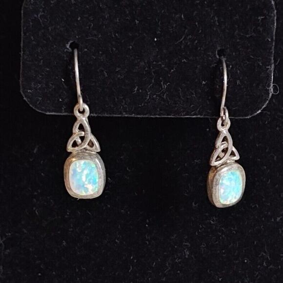 Morningflower Knot Earrings white Opal Sterling Silver French Hook Ear Wire 925 - Picture 1 of 8
